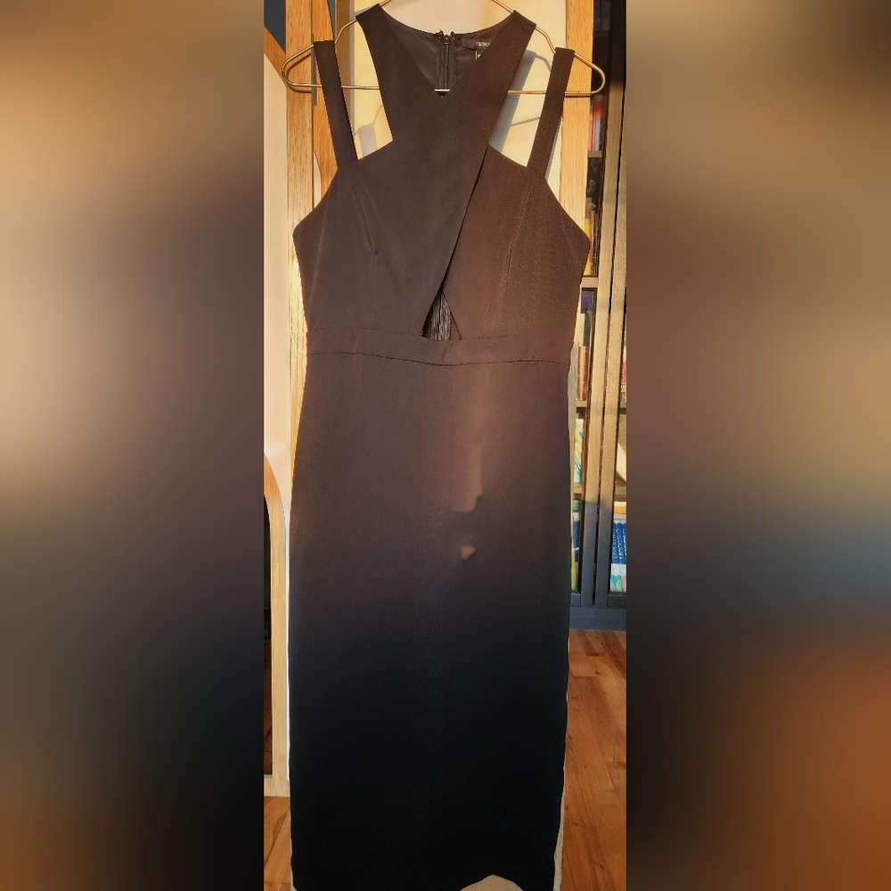 Forever 21 Bodycon Black Midi Lenght dress with crossover style top size Medium